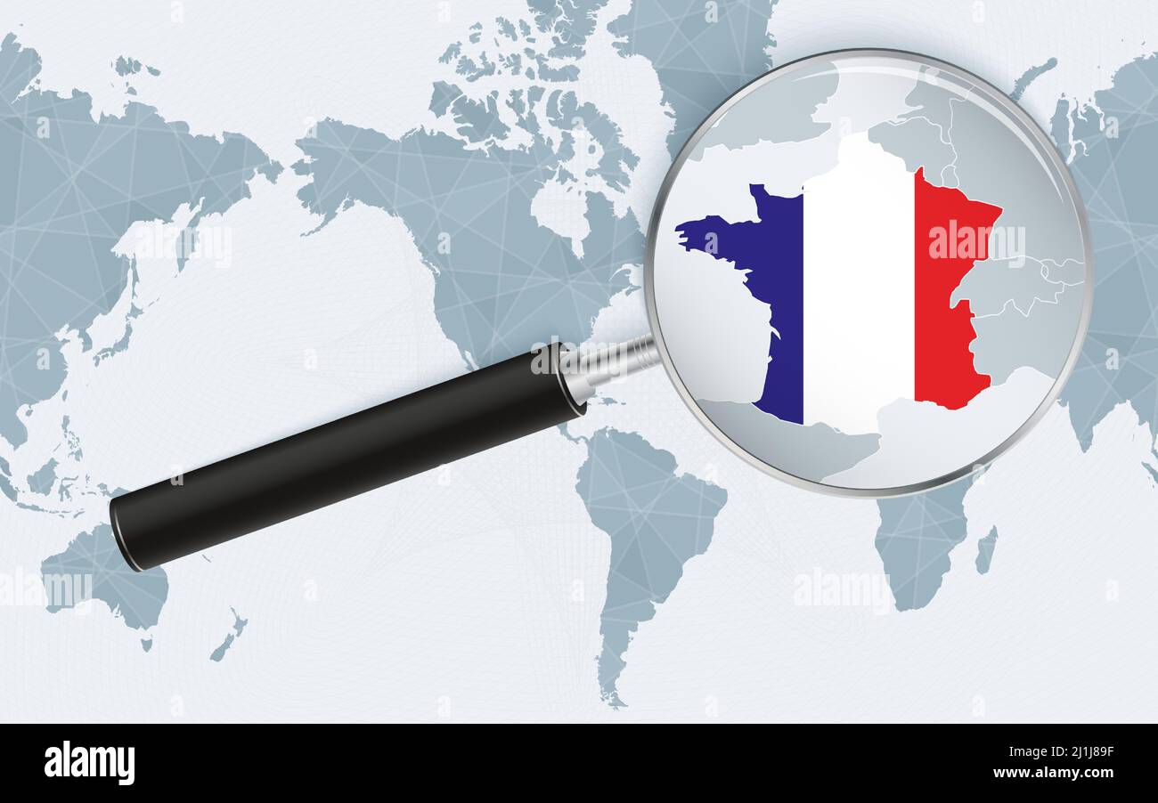 Vergrößerte Karte von Frankreich auf der Amerika-zentrierten Weltkarte ...