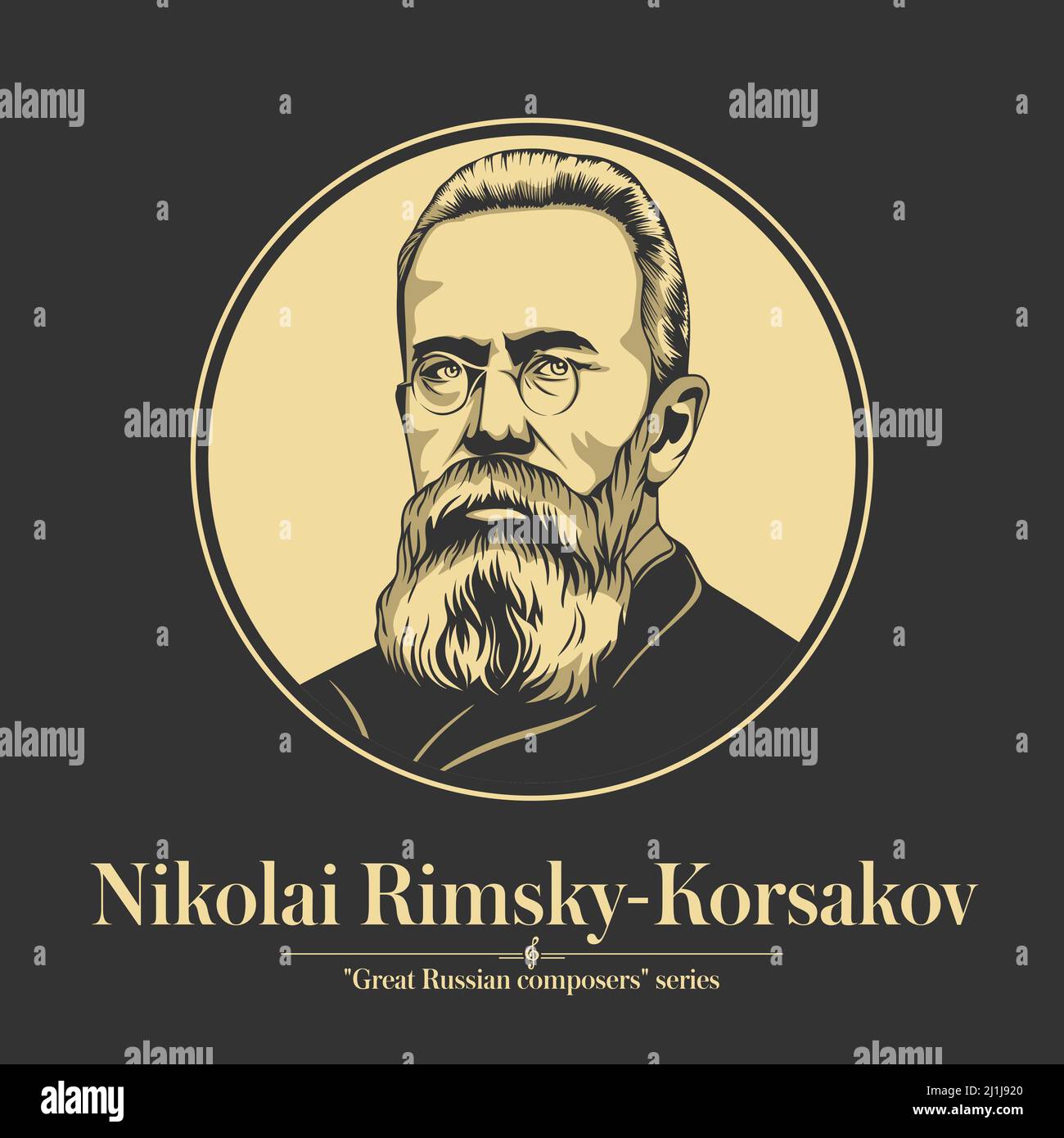 Großer russischer Komponist. Nikolai Rimsky-Korsakow war ein russischer Komponist und Mitglied der Gruppe der Komponisten, die als die fünf bekannt waren. Stock Vektor