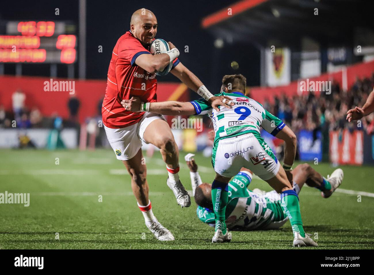 25. März 2022, Cork, Irland - Simon Zebo beim United Rugby Championship Spiel zwischen Munster (51) und Benetton (22) Stockfoto