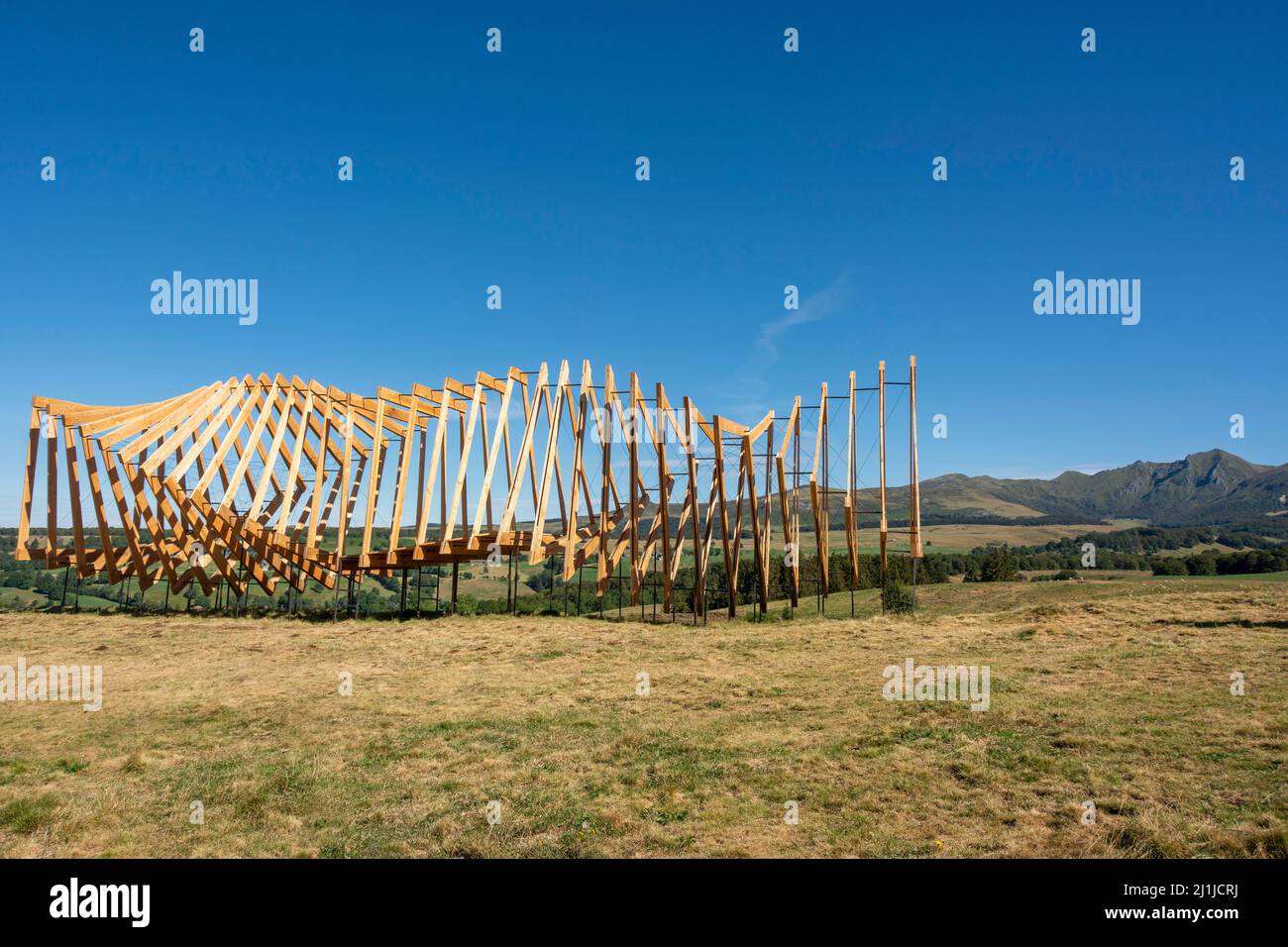 Horizons Kunst und Natur in Sancy 2020. Entresort Arbeit von Collectif A Pil, Puy de Dome, Auvergne Rhone Alpes, Frankreich Stockfoto