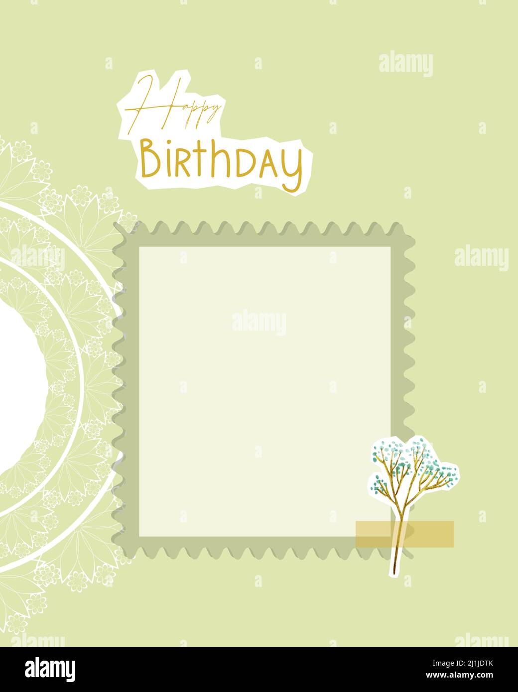 Happy Birthday Collage grüne Postkarte Vintage-Stil, Spitze Deckchen, Scrapbooking, für Glückwünsche, Platz zum Einfügen. Vektorgrafik Stock Vektor