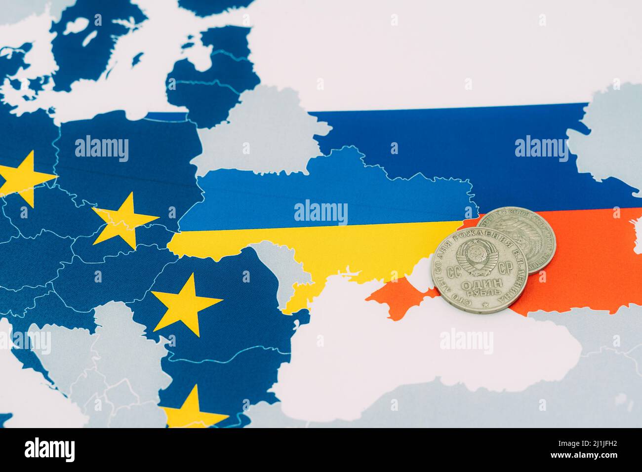 Münzen der ehemaligen sowjetunion symbolisieren den Traum von einer Wiederbelebung der sowjetischen Ära Stockfoto