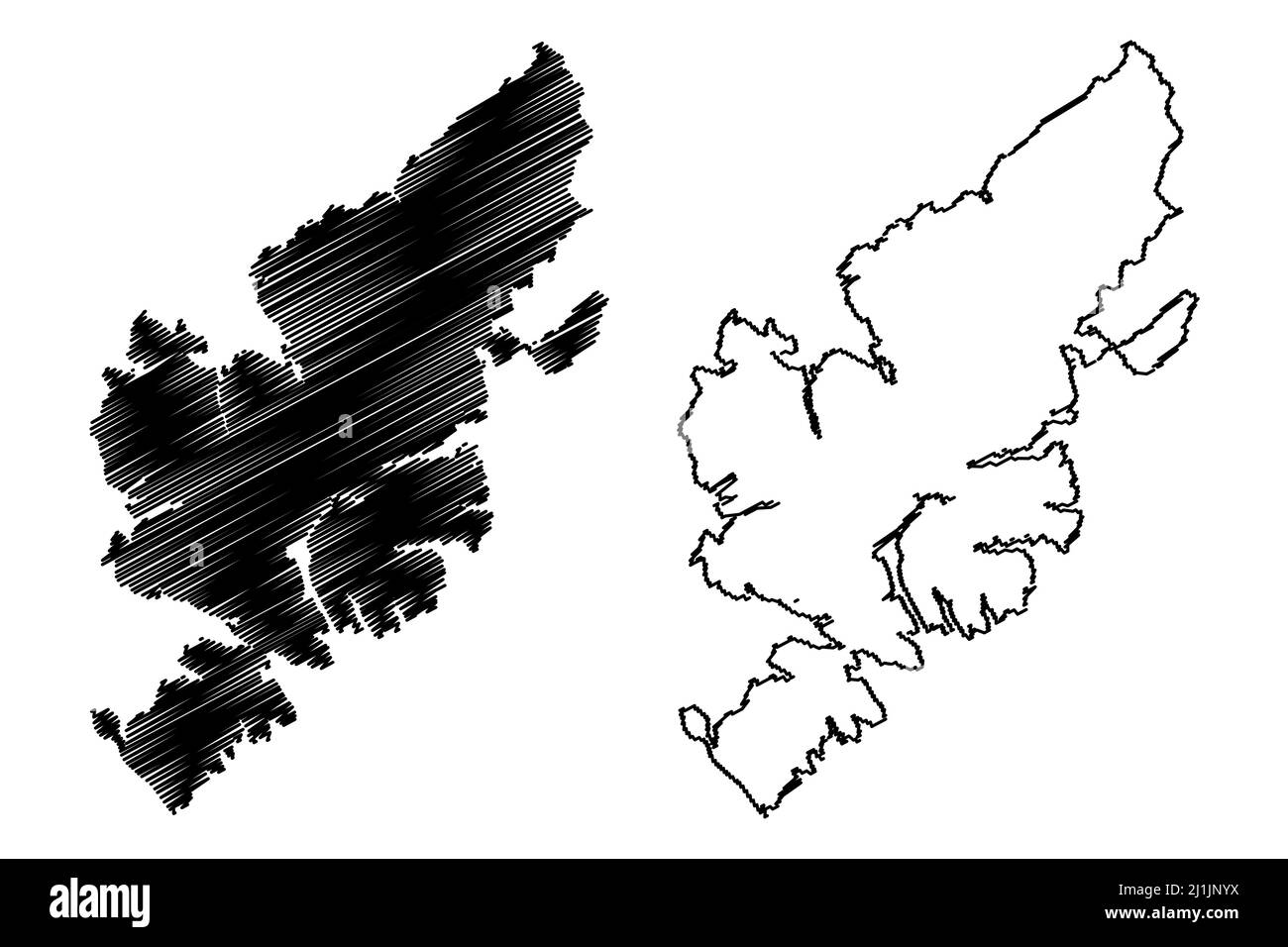 Lewis und Harris Island (Vereinigtes Königreich Großbritannien und Nordirland, Äußere Hebriden, Schottland) Kartenvektordarstellung, Scribble-Skizze Lewi Stock Vektor