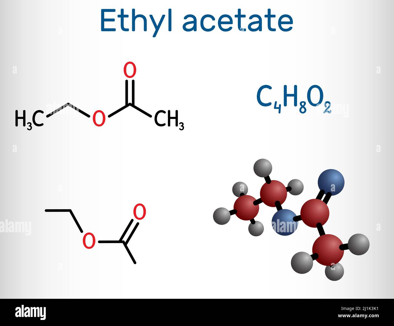 Ethylacetat, Ethylethanat, C4H8O2Molekül. Es ist Acetatester, der zwischen Essigsäure und