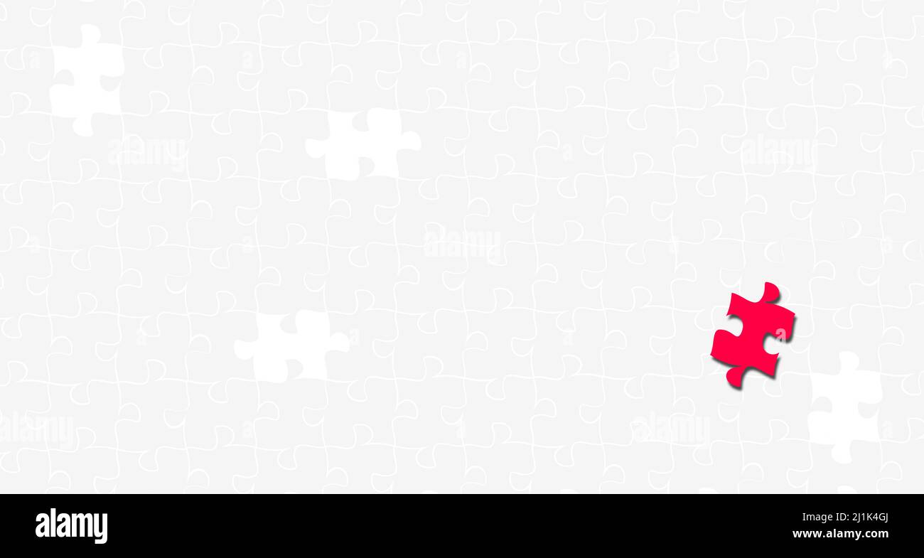 Rotes Puzzleteil auf einem Hintergrund mit fehlenden Puzzleteilen mit Platz für Motivation und Beratungskonzept. Stockfoto