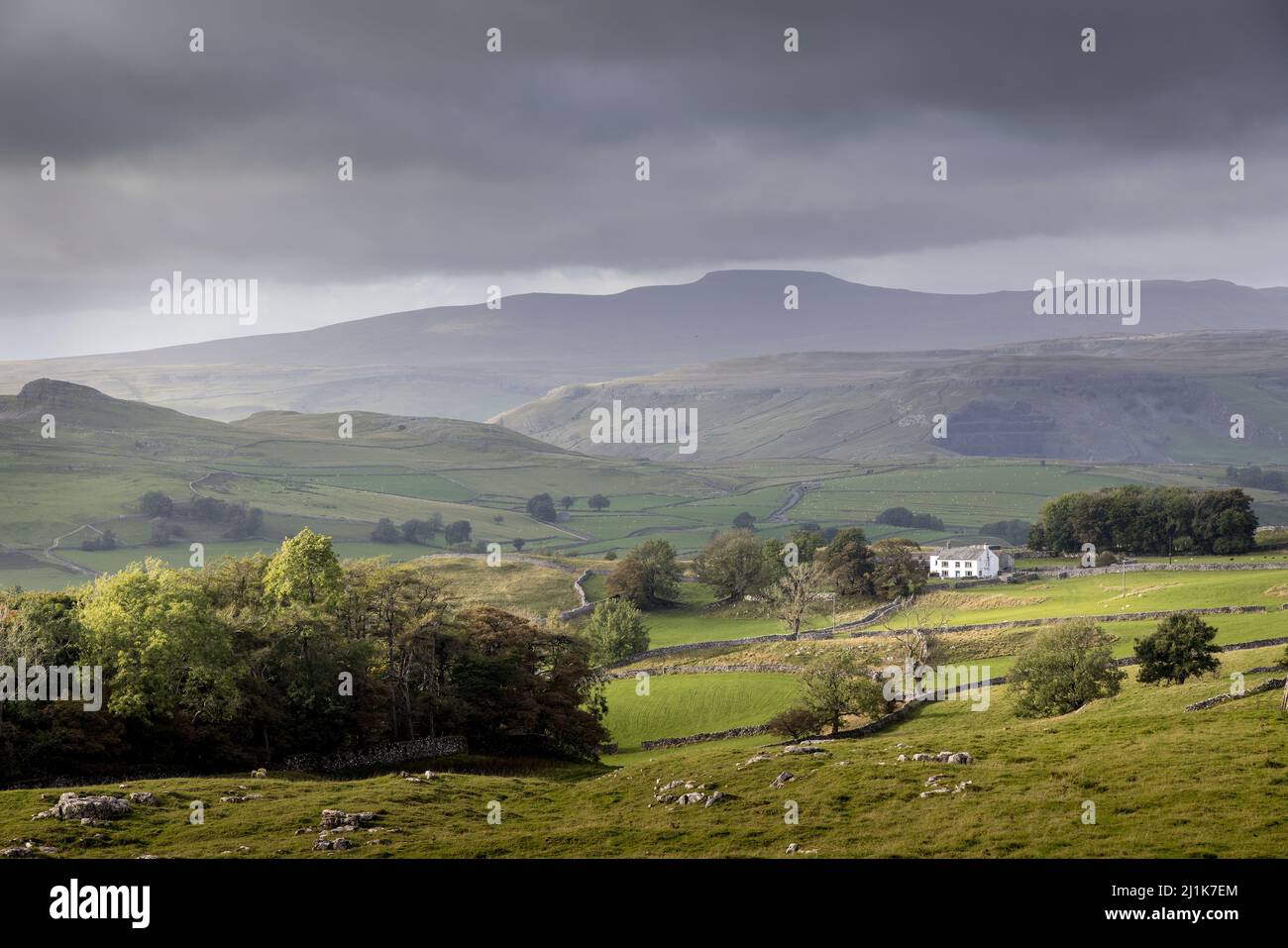 Ingleborough aus Winskill Stones, Yorkshire Dales, Großbritannien Stockfoto