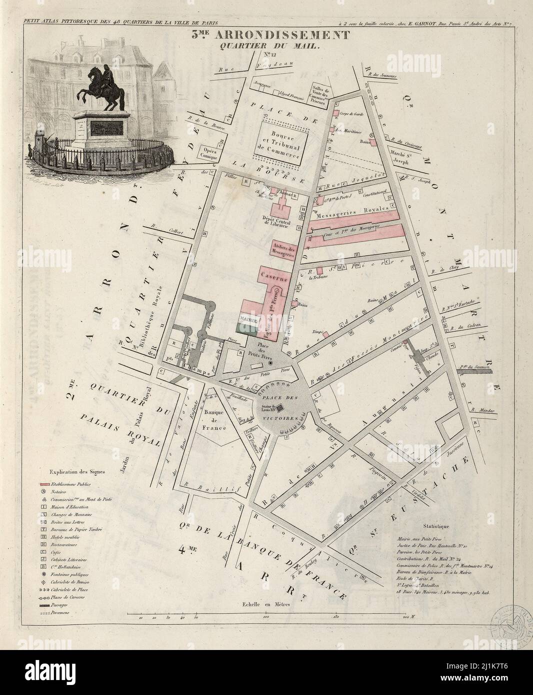 Vintage-Karte von Pariser Vierteln aus dem 19.. Jahrhundert. Der Petit Atlas ist wunderschön gefärbt und zeigt das Paris der damaligen Zeit. Stockfoto