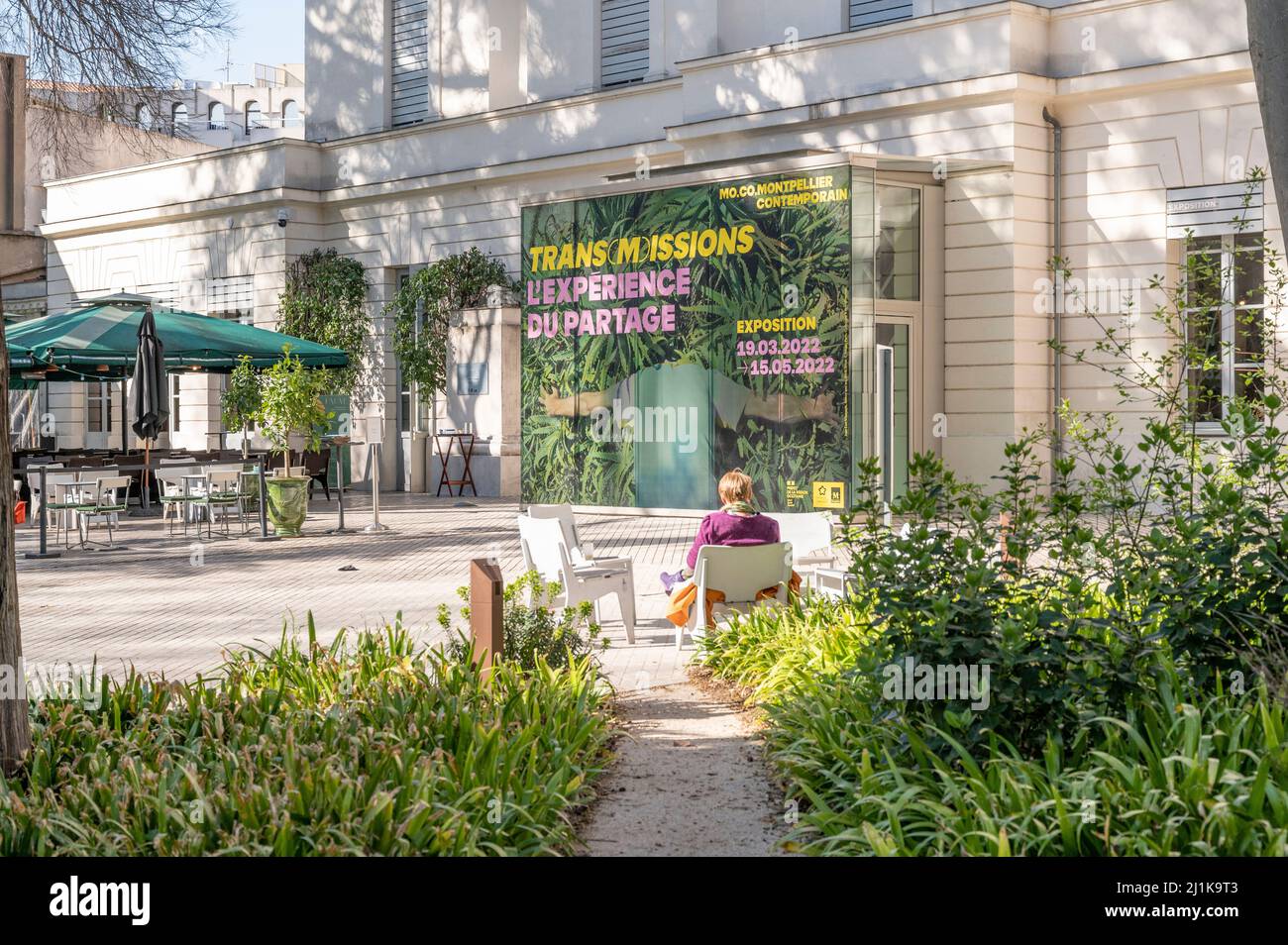 Der Garten und der Eingang der Galerie von MO.CO in der Hôtel Montcalm, Montpellier, Frankreich Stockfoto