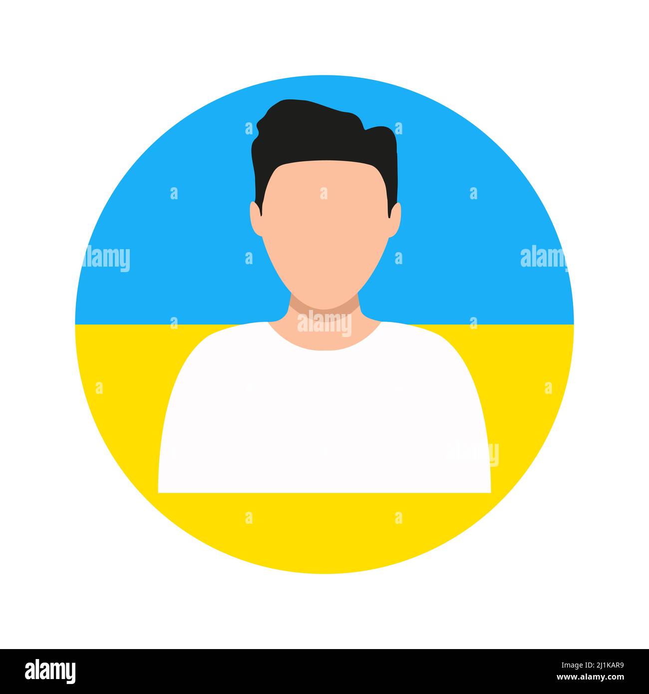 Mann Kopf in runder Form. Männlicher Avatar in ukrainischer Flagge. Stock Vektor