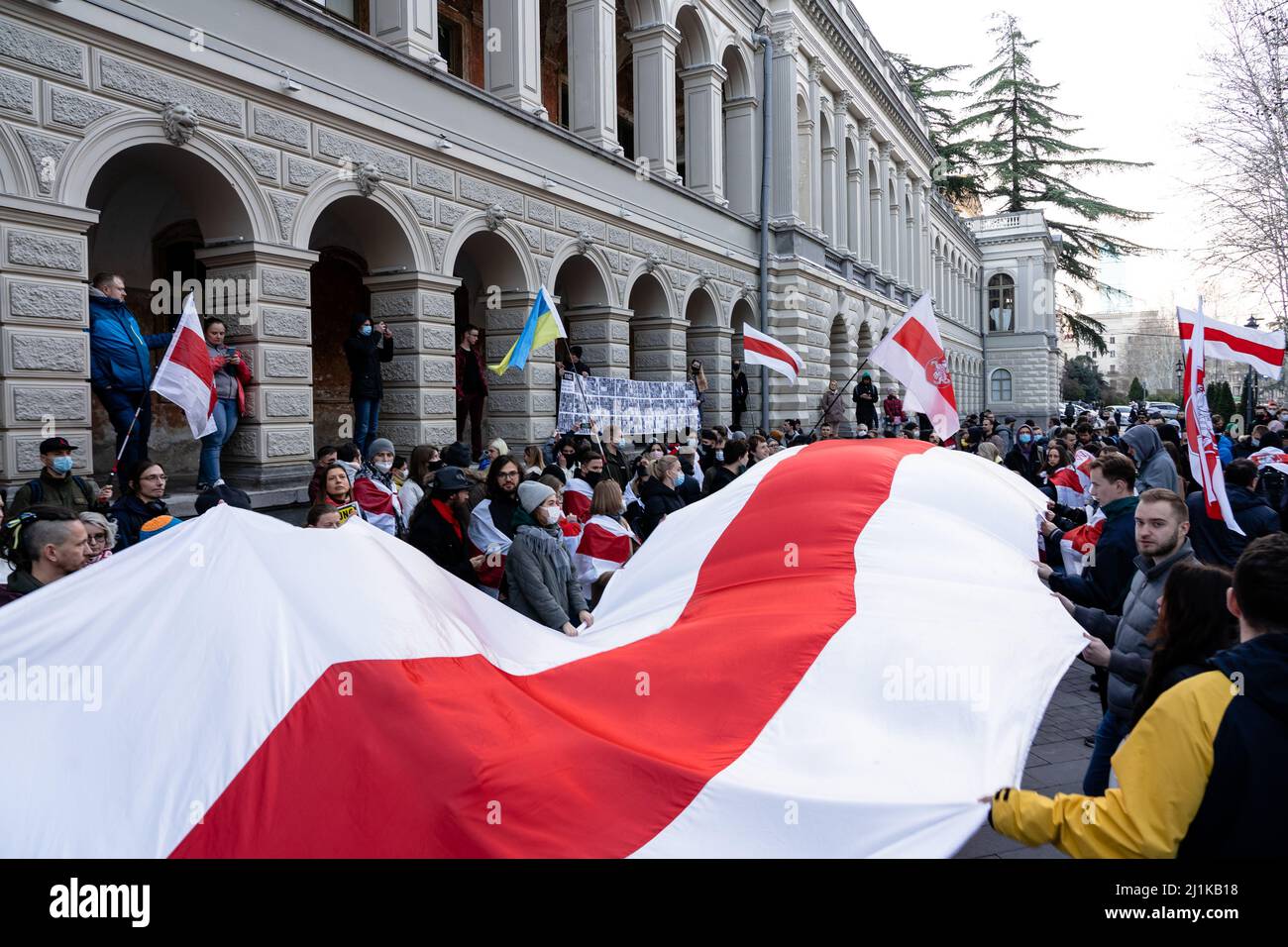 Die belarussische Bevölkerung nimmt an friedlichen Protesten gegen die Diktatur in Belarus Teil Stockfoto