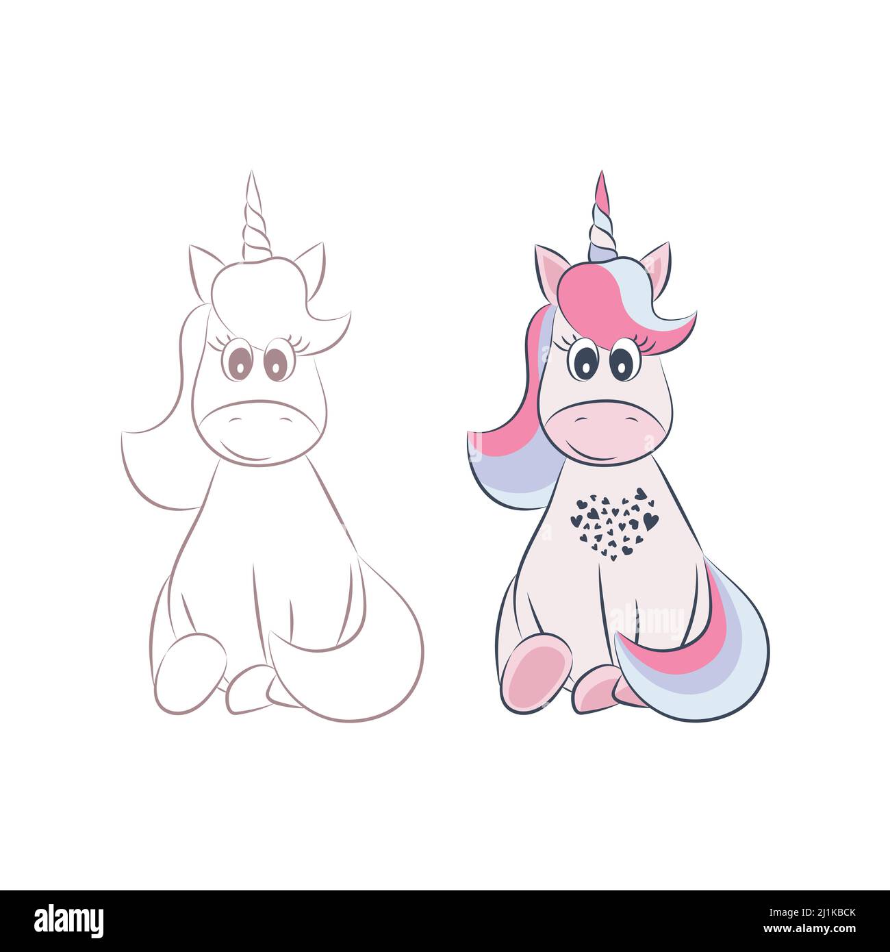 Niedliche Zeichentrickfigur Einhorn. Drucken für Baby Dusche Stock Vektor