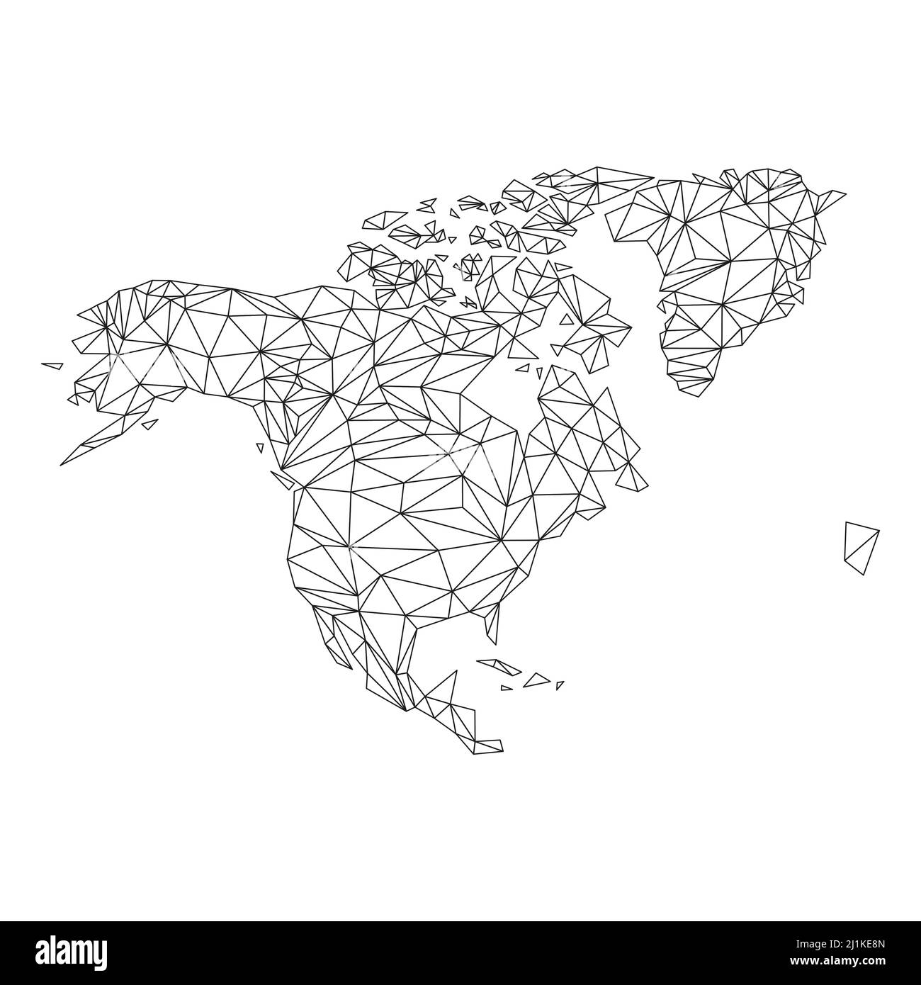 Nordamerika-Karte mit dreieckigen Formen. Karte des nordamerikanischen Kontinents mit polygonalen Linienelementen. Stock Vektor