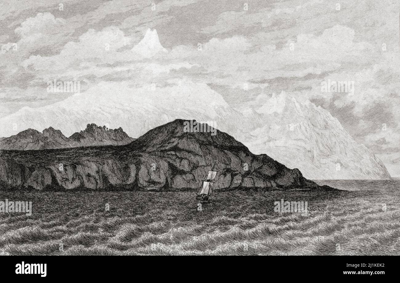 Feuerland, Sarmiento. Stahlstich von Gaucherel und Lemaitre direxit aus dem 19.. Jahrhundert. Stockfoto