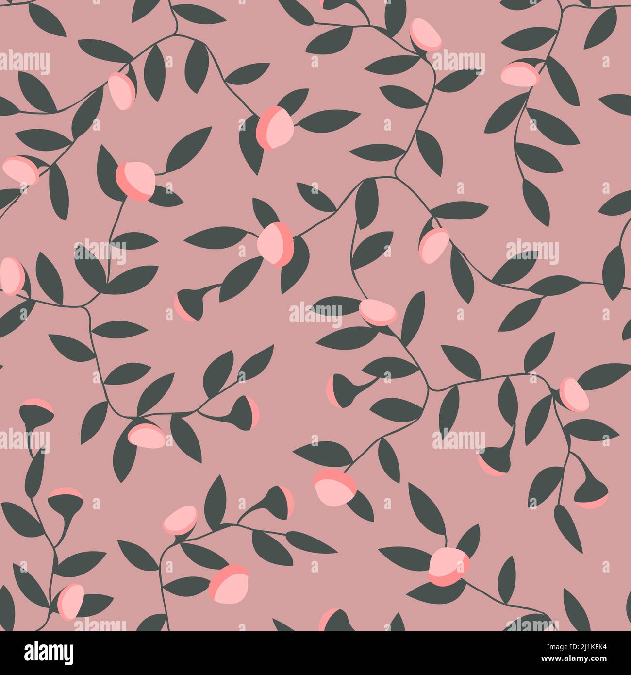 Vektor-Nahtloses Blumenmuster. Zweige und Knospen auf einem staubigen rosa Hintergrund. Stock Vektor