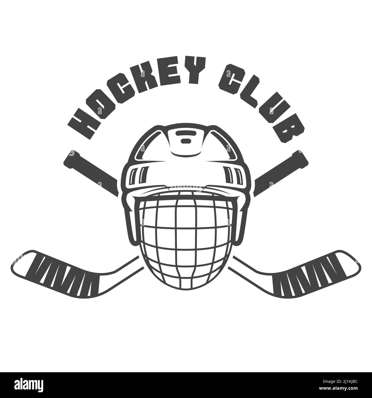 Eishockey-Emblem mit Helm und zwei gekreuzten Hockeystäben, Vektor Stock Vektor