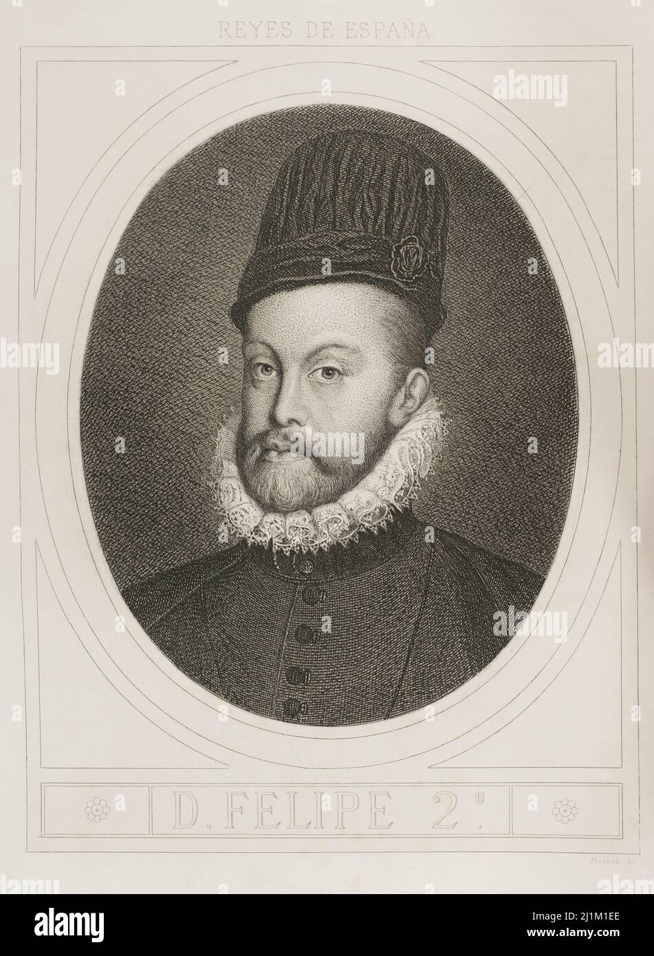 Philipp II. (1527-1598). König von Spanien (1556-1598). Sohn von Kaiser Karl V. und Isabella von Portugal. Hochformat. Gravur von Masson. Lithographie von Magín Pujadas. Historia General de España, von Modesto Lafuente. Band III Veröffentlicht in Barcelona, 1879. Stockfoto Philipp II. (1527-1598). König von Spanien (1556-1598). Sohn von Kaiser Karl V. und Isabella von Portugal. Hochformat. Gravur von Masson. Lithographie von Magín Pujadas. Historia General de España, von Modesto Lafuente. Band III Veröffentlicht in Barcelona, 1879. Stockfoto