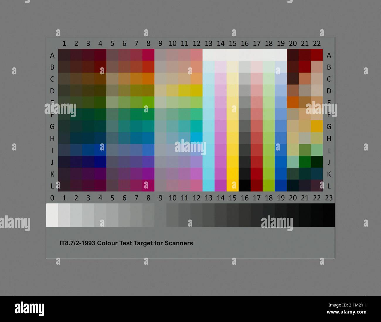 IT8.7/2 - Kalibrierungstabelle für Farbtests 1993 zur Profilerstellung von Bildscannern und Digitizern Stockfoto