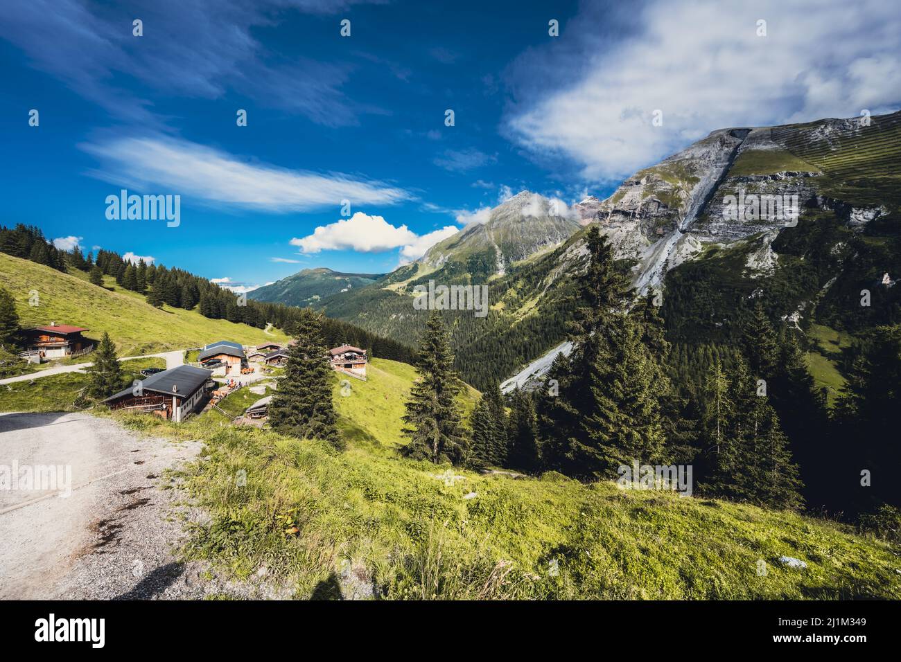 Landschaftlich schöner Blick auf die Bichlalm Stockfoto