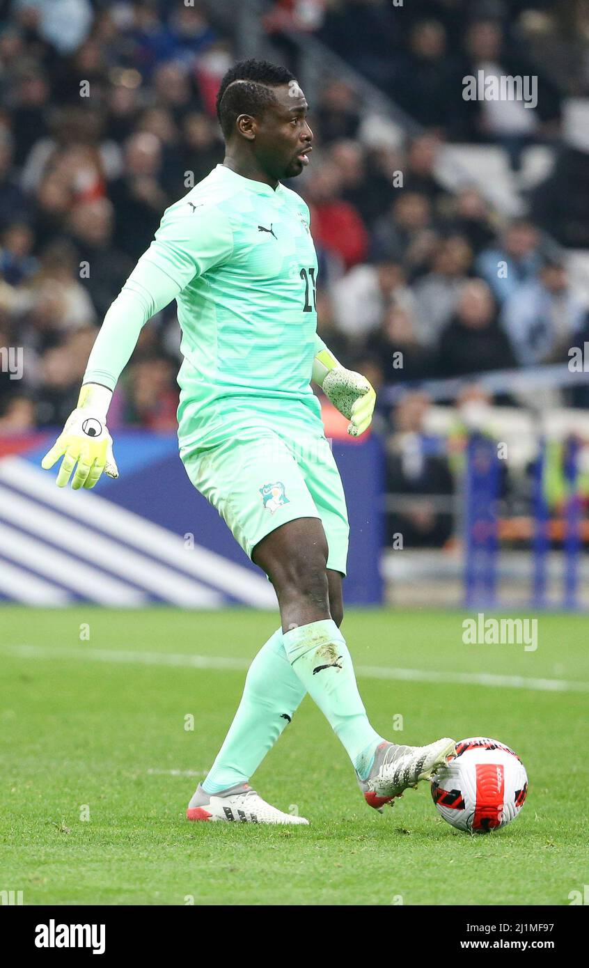 Torhüter der Elfenbeinküste Badra Ali Sangare beim Internationalen Freundschaftsspiel zwischen Frankreich und der Elfenbeinküste am 25. März 2022 im Stade Velodrome in Marseille, Frankreich - Foto Jean Catuffe / DPPI Stockfoto