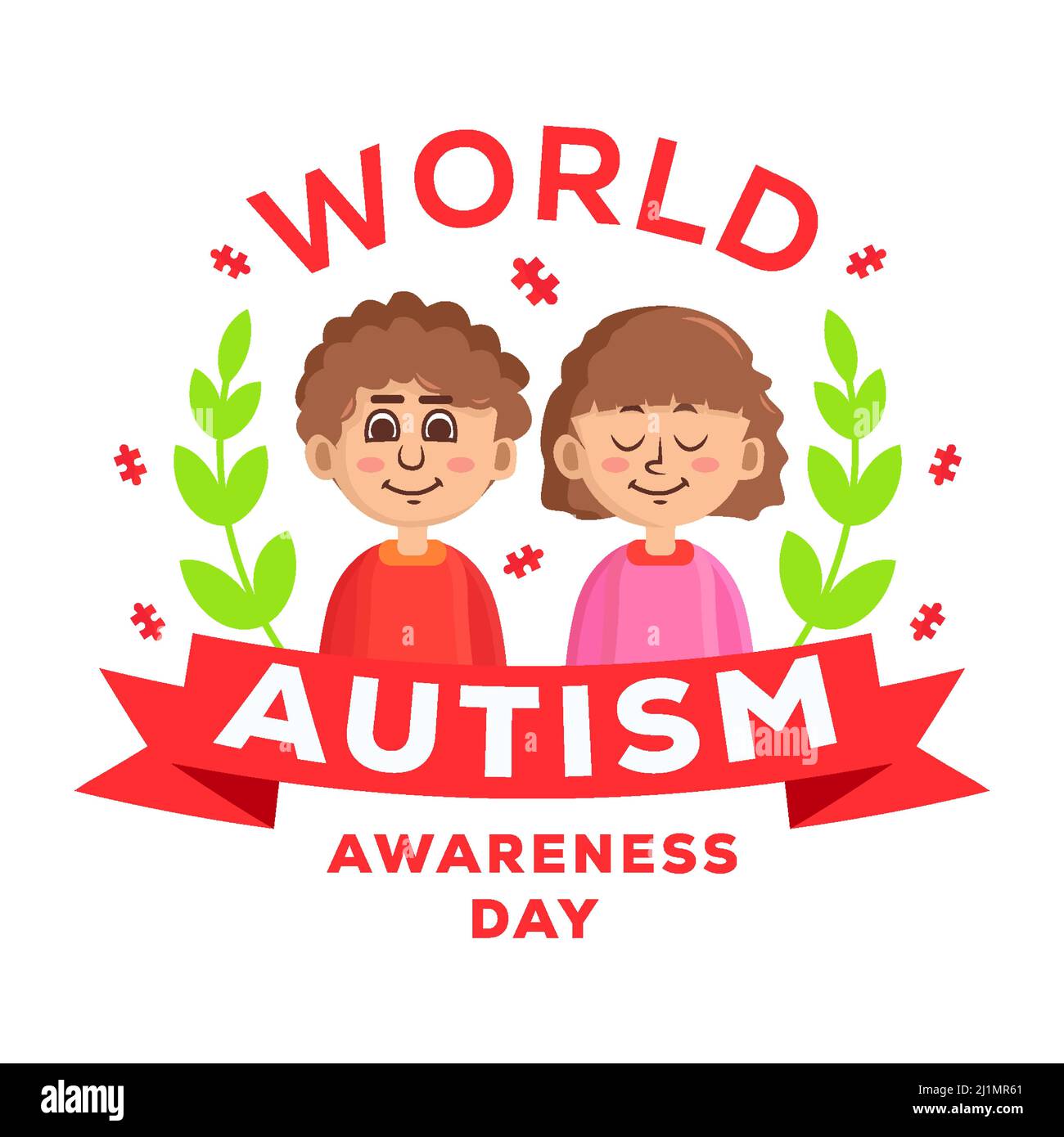 Welt Autismus Bewusstsein Tag Illustration Design mit zwei Kindern Stock Vektor
