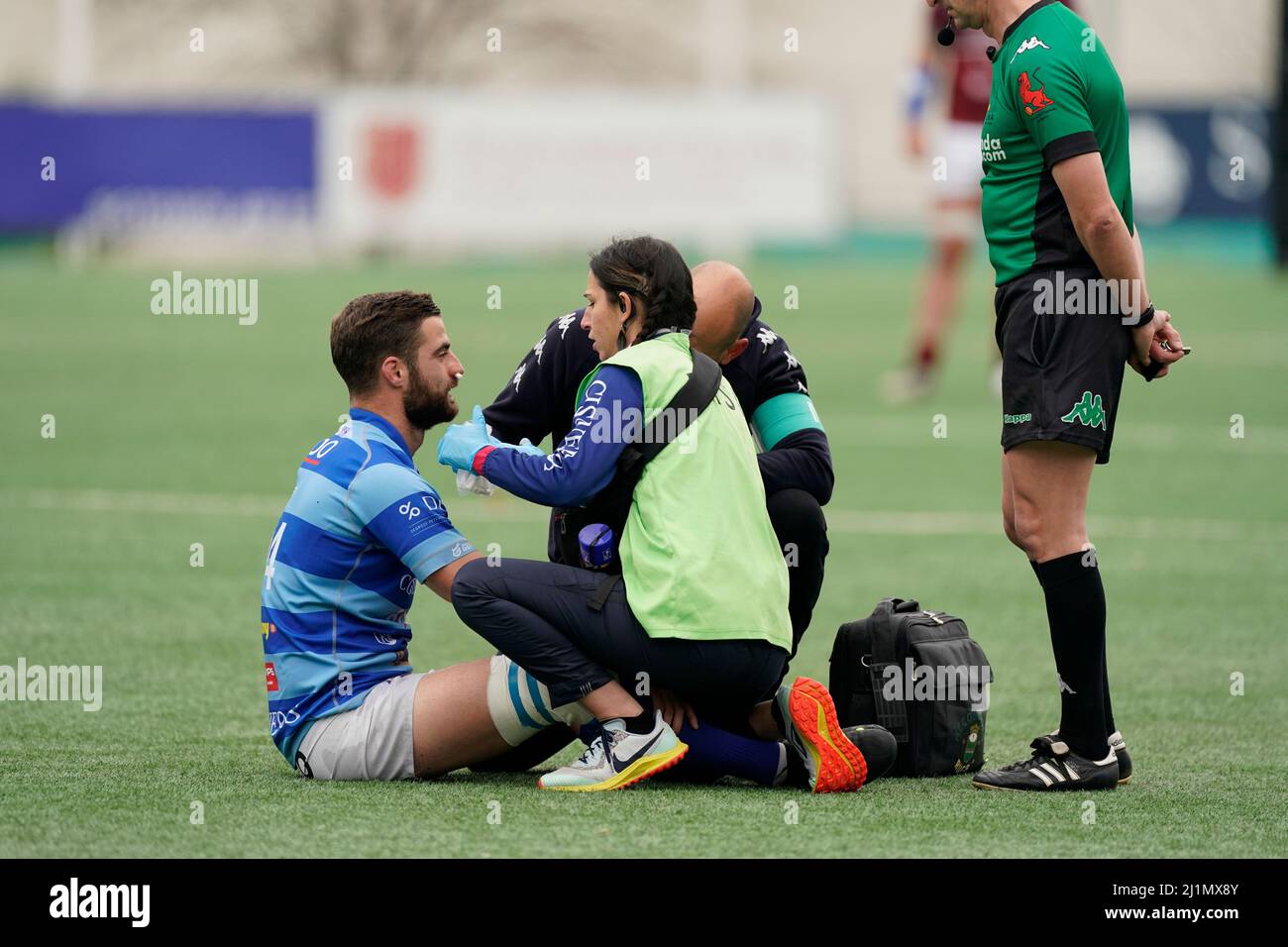 Alcobendas, Madrid, Spanien. 26. März 2022. First Division Spiel Lexus Alcobendas Rugby gegen Complutense Cisneros. Gespielt im Las Terrazas Rugby Field, Alcobendas (Madrid) (Kreditbild: © Tomas Calle/Pacific Press via ZUMA Press Wire) Stockfoto