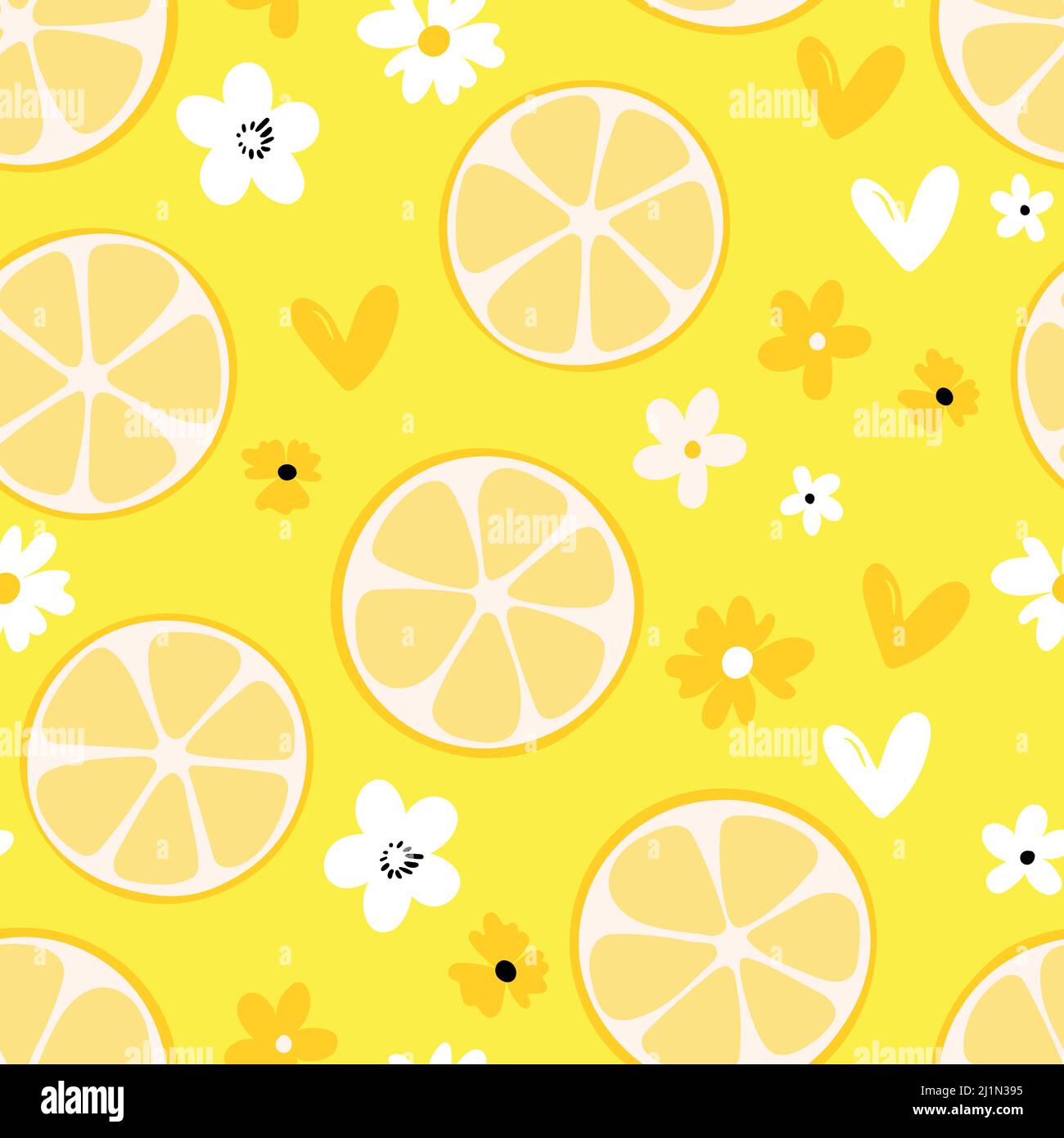 Sommer-Illustration mit Orangen und Zitronen. Seamlees-Muster mit bunten Früchten auf farbigem Hintergrund. Lebensmittelkonzept. Vorlagendesign für Einladung Stock Vektor