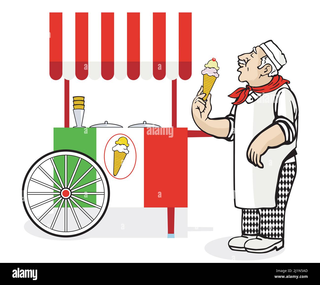 Eismann mit Eiscreme isoliert auf weißem Hintergrund. Illustration Stock Vektor