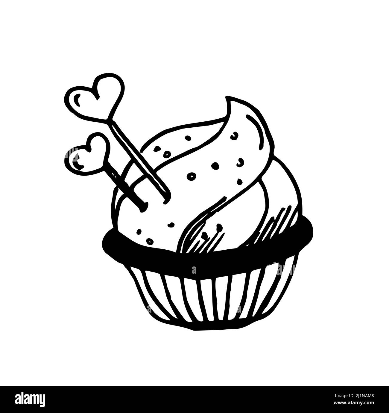 Muffin Kuchen eine einzige Linie Zeichnung für Logo. Süßer Cupcake mit Kirsche, leckeres Gebäck Online-Shop Icon Restaurant Badge Konzept. Modernes Handzeichnen Stock Vektor