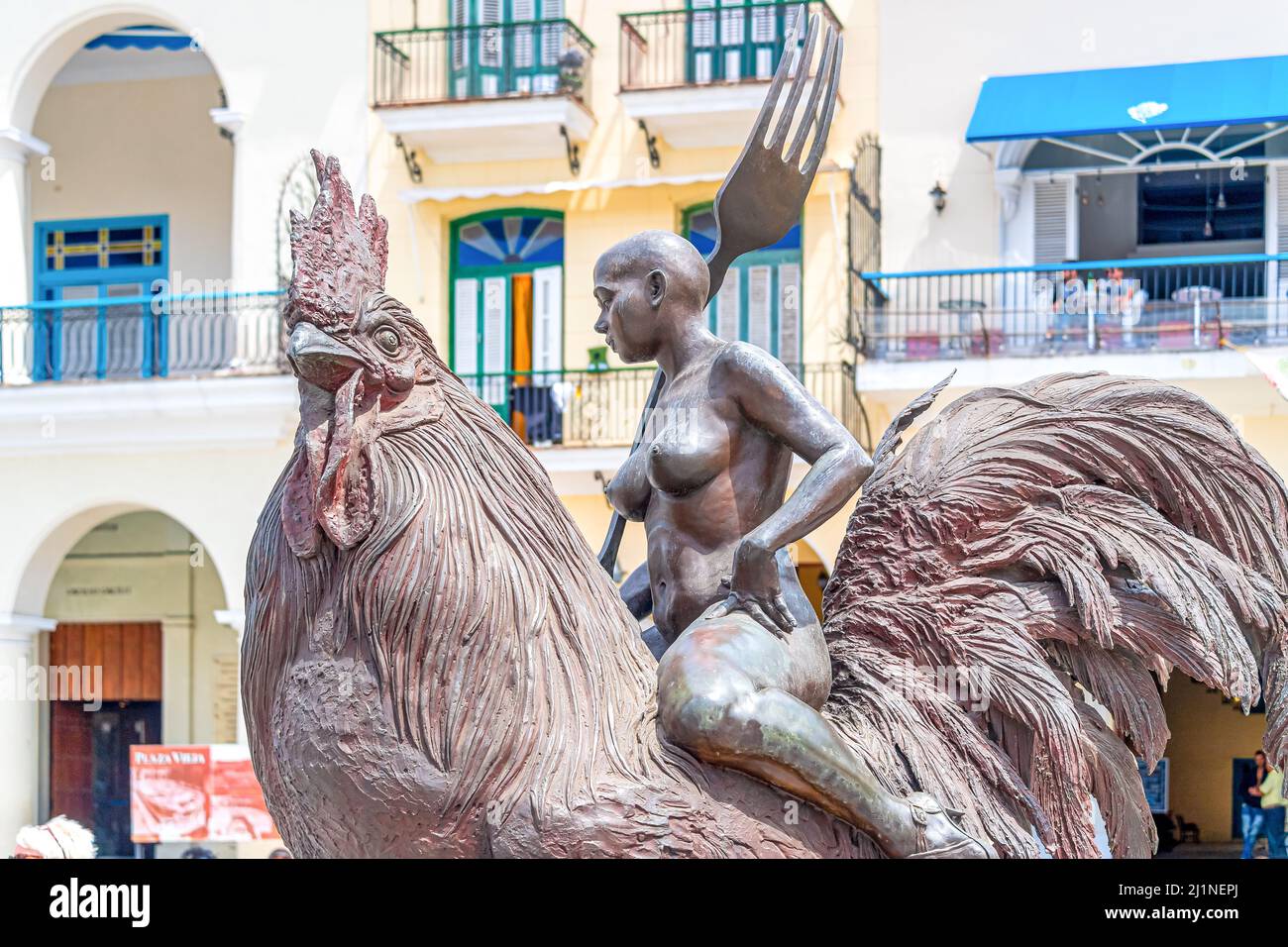 Skulpturenstatue Viaje Fantastico, Plaza Vieja, Old Havana, Kuba, 2017 Stockfoto