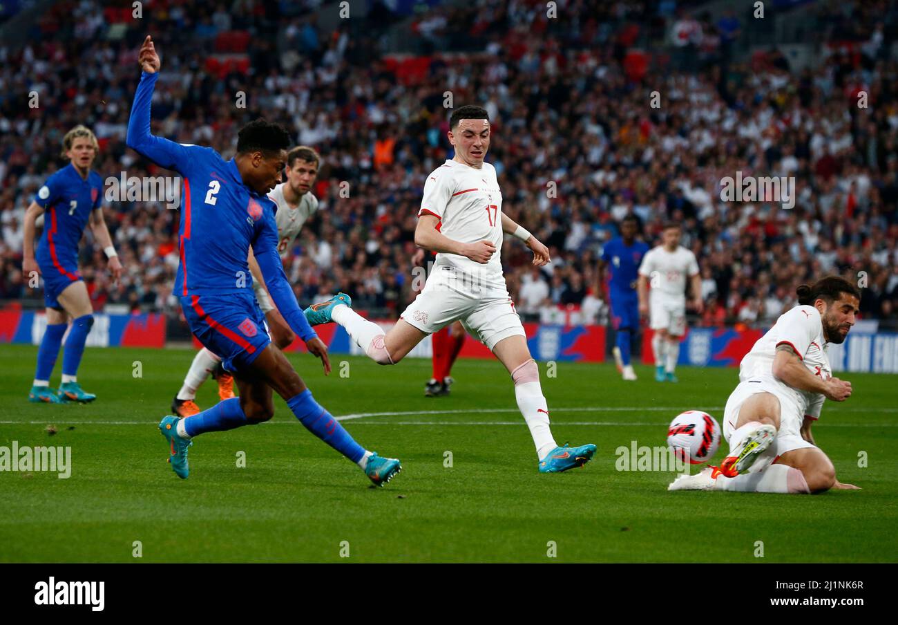 LONDON, ENGLAND - 26. MÄRZ: Kyle Walker-Peters (Southampton) aus England macht seine Debütwährend einer Alzheimer's Society International zwischen England und England Stockfoto