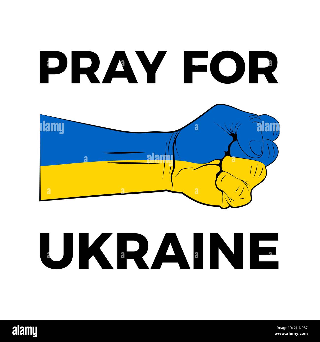 Faust in ukrainischen Flaggen Farben. Betet für die Ukraine. Kein Kriegsbanner oder keine Vorlage. Vektorgrafik Stock Vektor