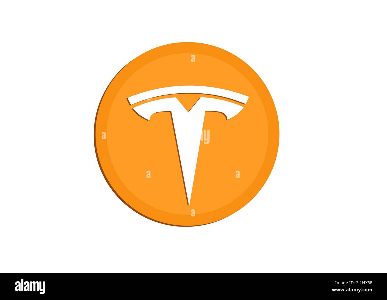 Tesla Münze Logo Illustration in weißem Hintergrund Stockfoto