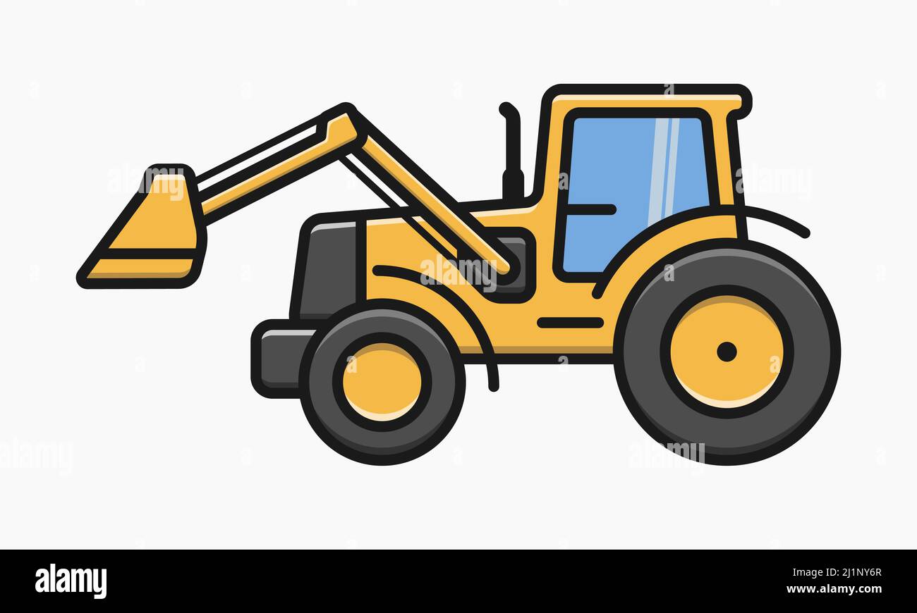 Flache Abbildung des Traktors mit Symbol für den Lader Stock Vektor
