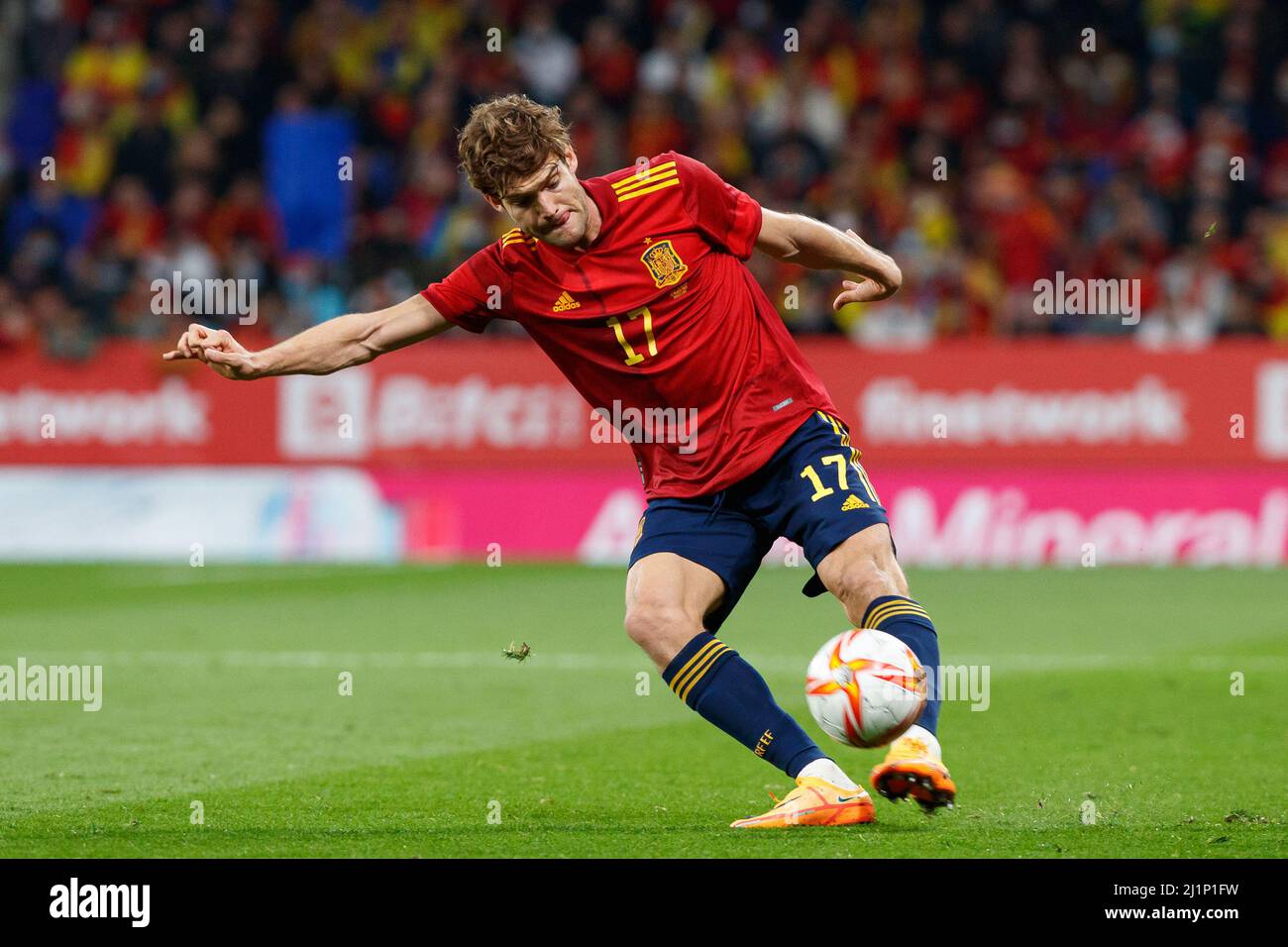 Marcos Alonso aus Spanien in Aktion beim Internationalen Freundschaftsspiel zwischen Spanien und Albanien im RCDE-Stadion in Barcelona, Spanien, Stockfoto