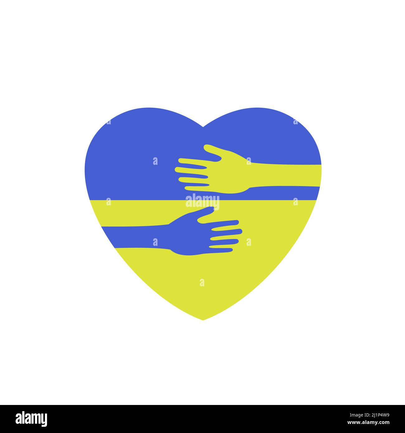 Arme umarmen das Herz. Ukrainische Flagge. Betet für die Ukraine Stock Vektor