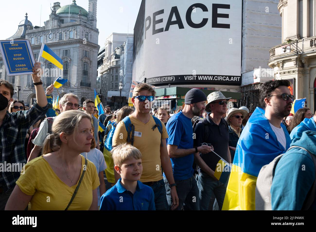 Am 26. 2022. März: „London steht mit der Ukraine“, rief Sadiq Khan, Bürgermeister von London, dazu auf, Solidarität mit den Menschen zu zeigen, die von Putins Rus angegriffen werden Stockfoto