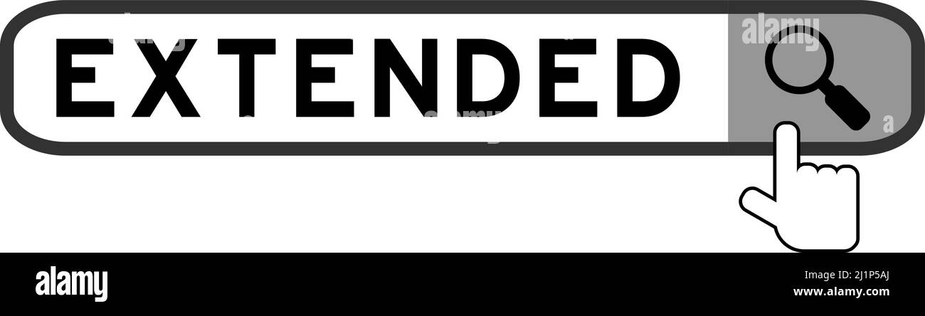Suchbanner in Wort erweitert mit Hand-Over-Lupensymbol auf weißem Hintergrund Stock Vektor