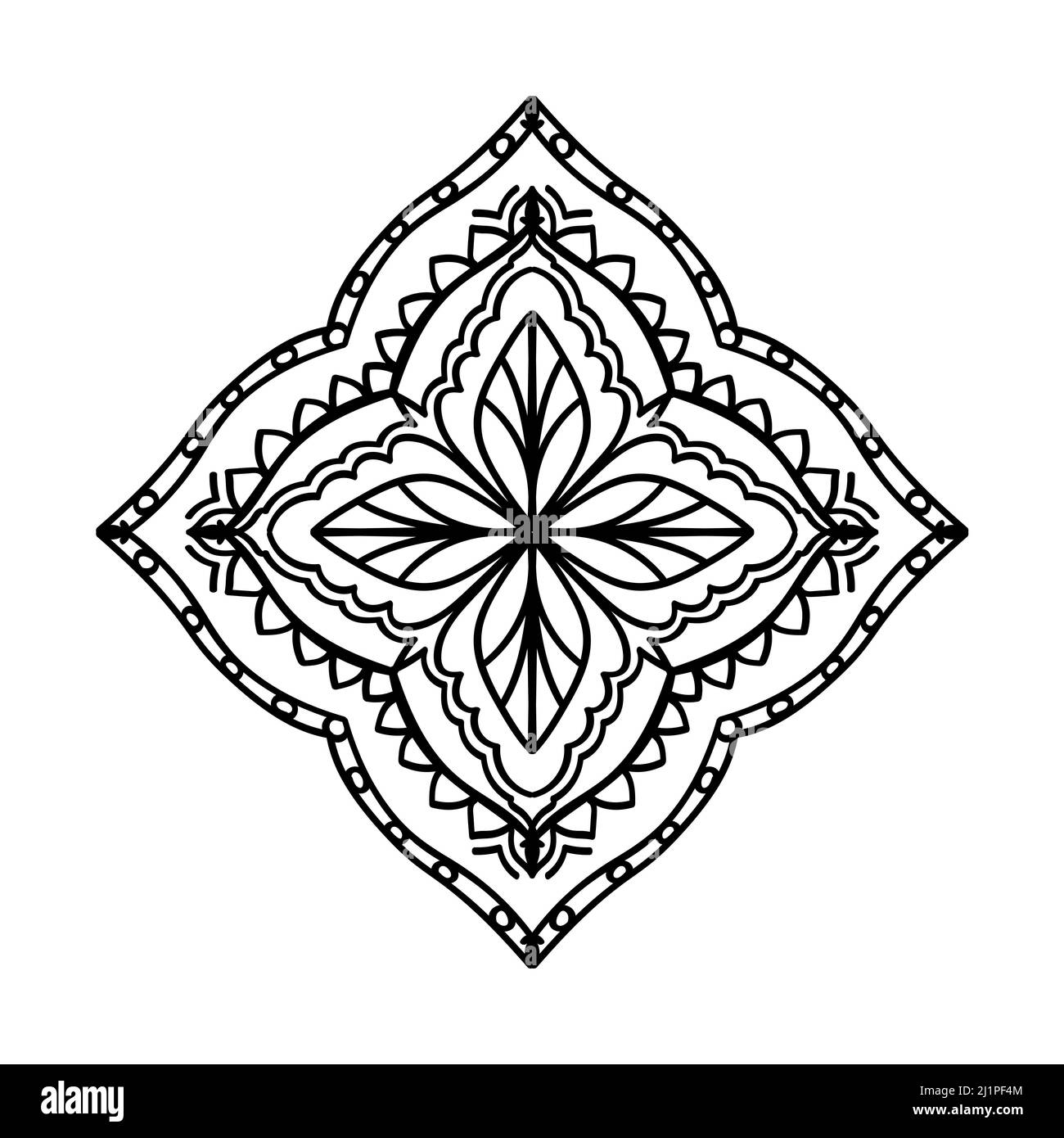 Ornamentaler Hintergrund mit traditionellem Muster. Ethnisches Ornament. Design für Teppich, Yogamatte, Textil, Grußkarte, Banner. Malbuch Seite. Stockfoto