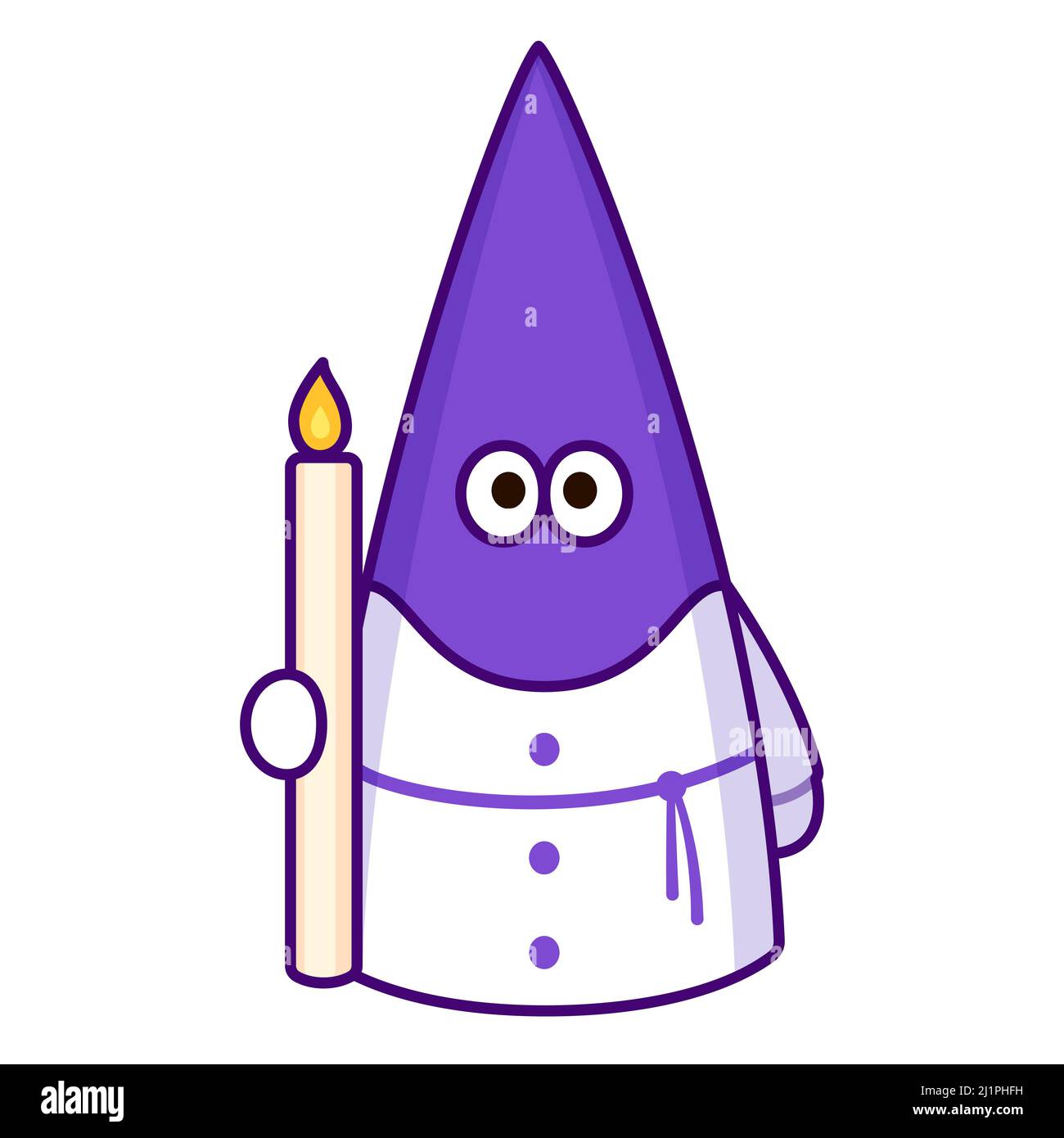 Niedliche Zeichentrickzeichnung des katholischen Büßenden in Capirote Hut während der Semana Santa (Karwoche) Feier in Spanien. Vektorgrafik. Stock Vektor