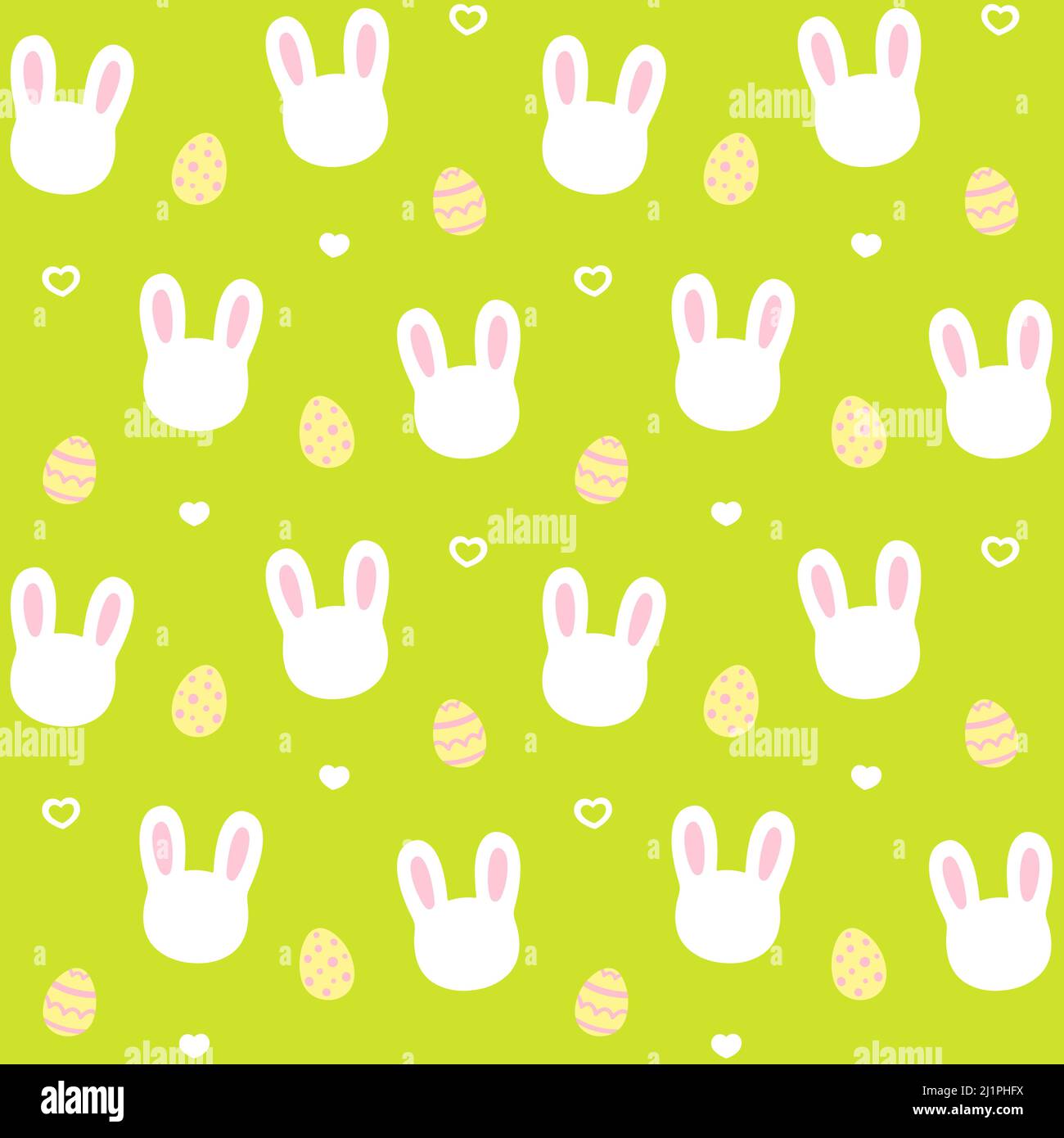 Niedliche Cartoon Ostern Hase Muster. Ostereier und weißer Kaninchenkopf auf grünem Hintergrund, nahtlos wiederholende Textur. Vektorgrafik. Stock Vektor