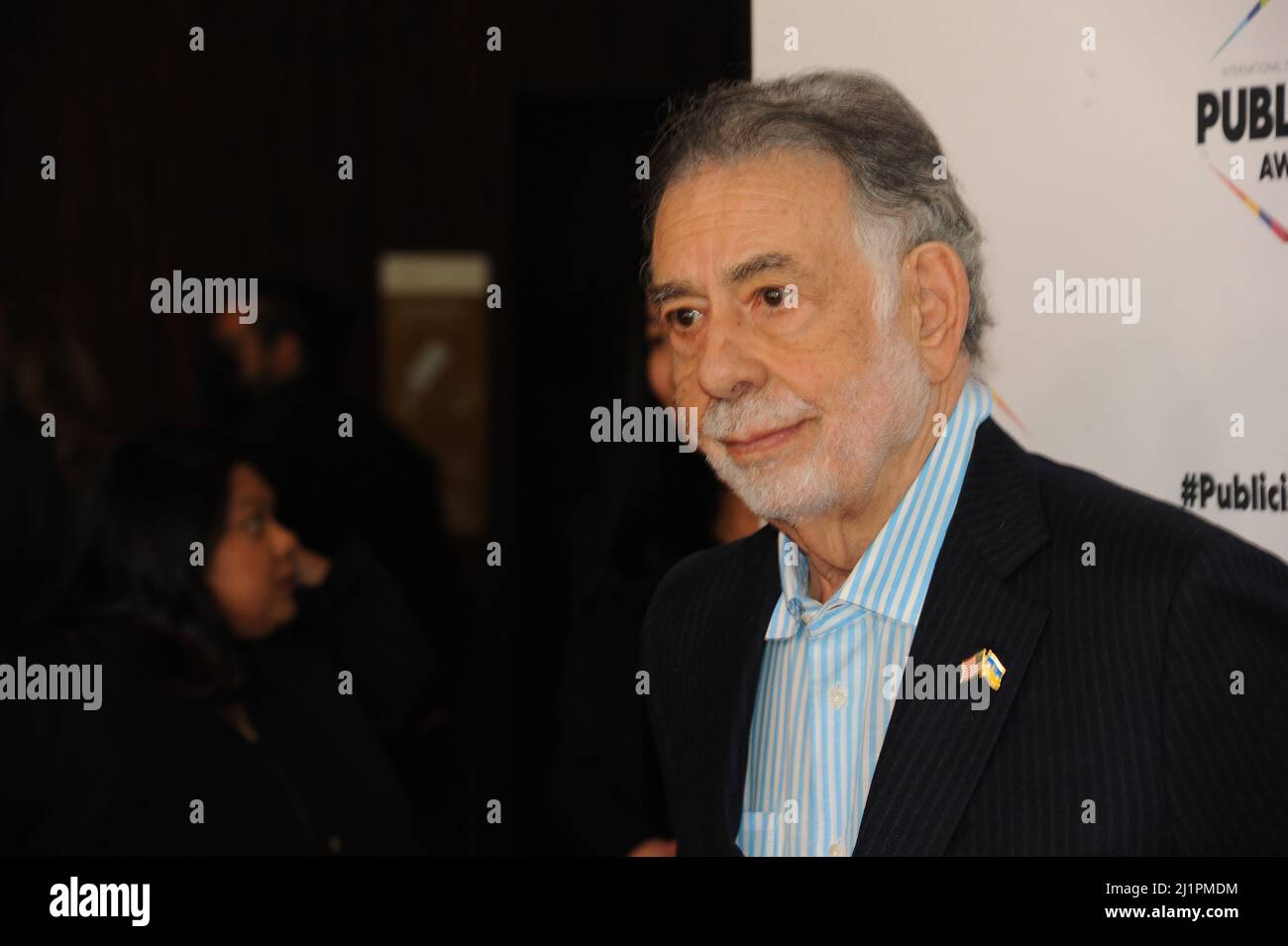 Francis Ford Coppola trägt einen Ukraine Pin an die Gilde der internationalen Kinematographen-Publizistin in Los Angeles 3.25.2022, Fotos von Nadja Sayej Stockfoto