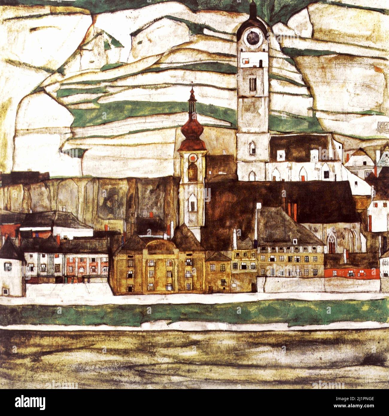 Egon Schiele - Stein an der Donau, von Süden aus gesehen - 1913 Stockfoto