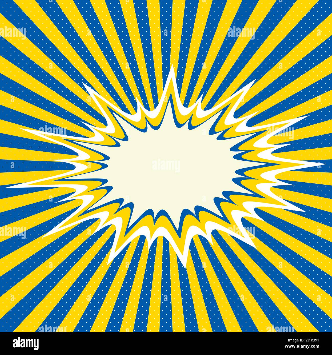 Comic Hintergrund gelb blau ua Strahlen Flagge Farbe ukraine, Cartoon Explosion, Blitz Halbton Punkte Stock Vektor