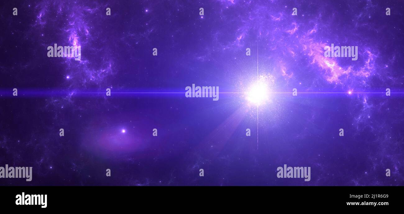 Ein Quasar ist ein extrem leuchtender aktiver galaktischer Kern, der von einem supermassereichen Schwarzen Loch angetrieben wird. 3D Rendern Stockfoto
