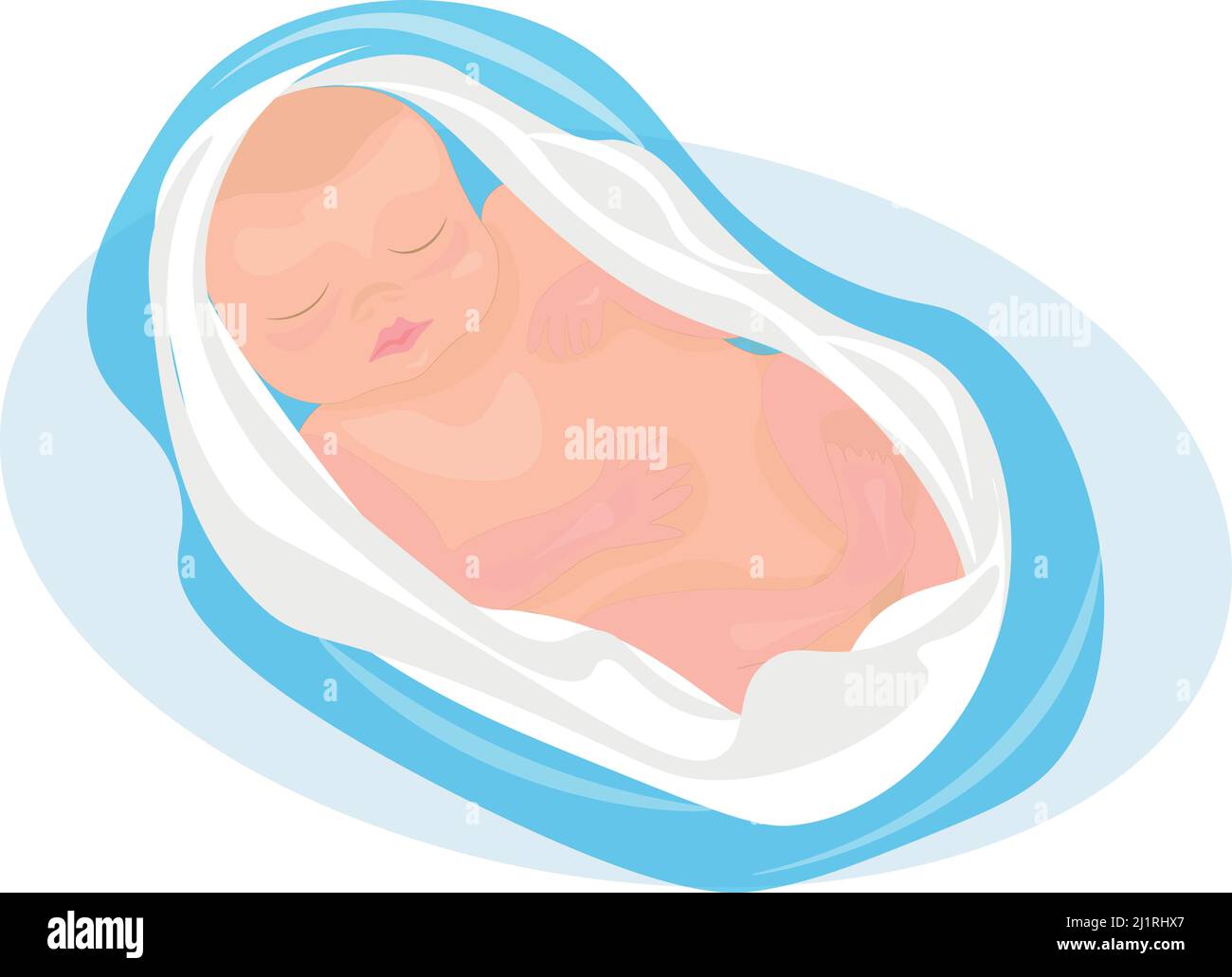 Niedliches Baby Illustration.das neugeborene Baby schläft süß und sieht schöne Träume. Pflege und Gesundheit des Babys von Herzen. Stock Vektor