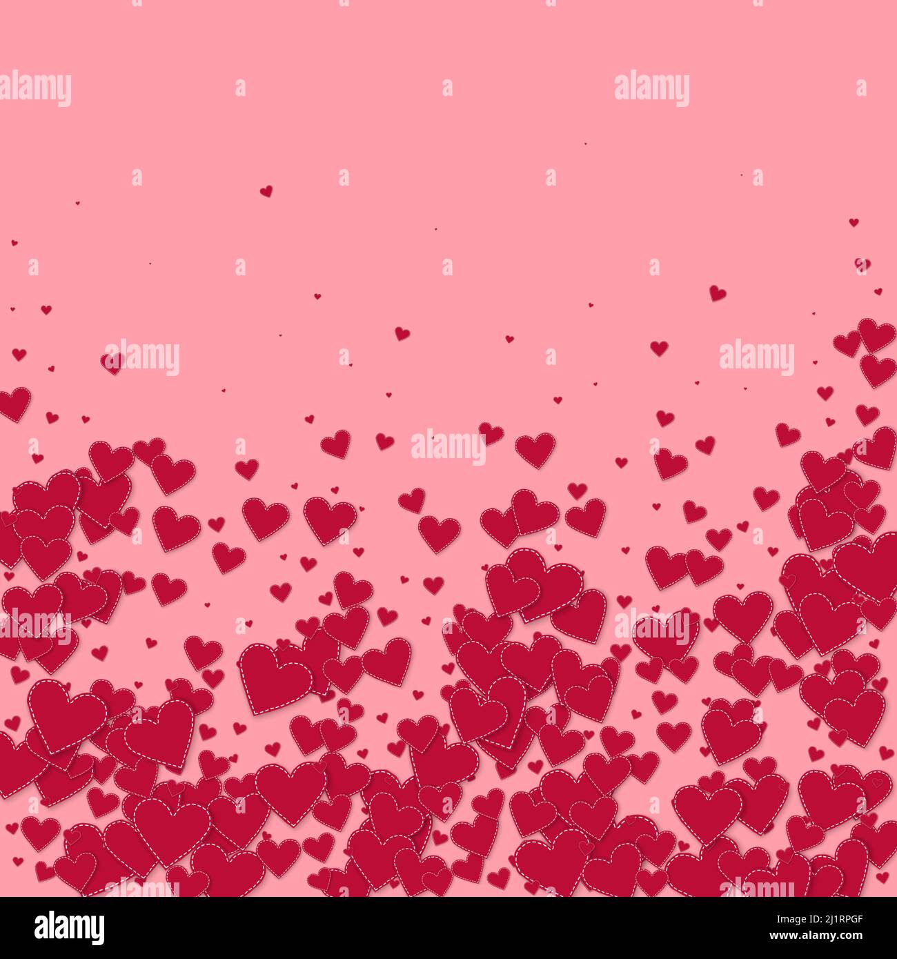 Rotes Herz liebt Konfettis. Valentinstag fallenden regen saftigen Hintergrund. Herabfallend genähte Papierherzen Konfetti auf rosa Hintergrund. Kreative Vektordarstellung. Stock Vektor