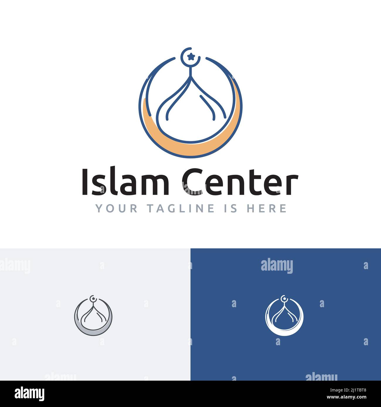 Moschee Dome Halbmond Islamisches Zentrum Gebet Islam Muslim Gemeinschaft Linie Logo Stock Vektor