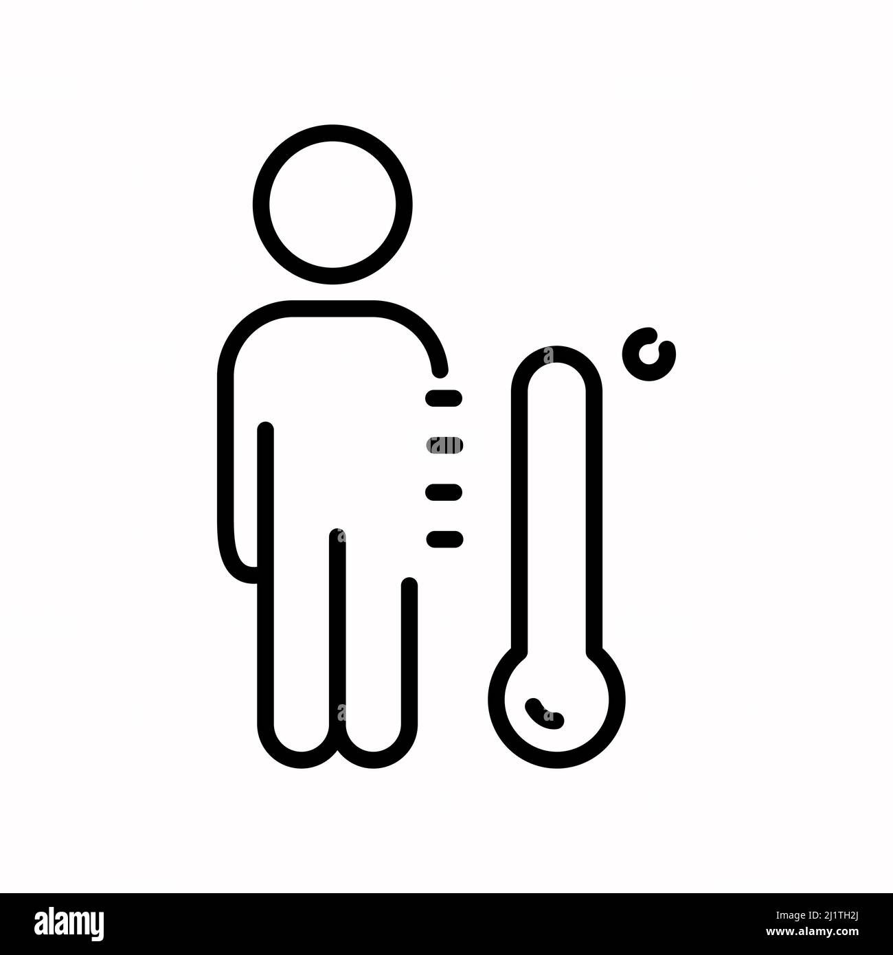 Symbol für Hochtemperatur-Glyphe. Fiebersymptom. Krankheit, Krankheit. Mann unwohl. Gesundheitswesen. Influenza-Infektion. Kranker. Thermometer. Silhouettensymbol Stock Vektor