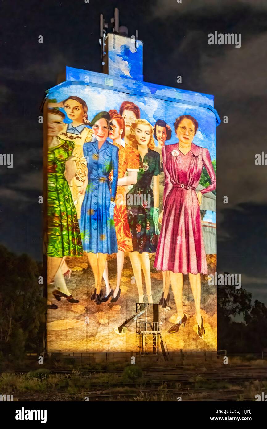 Silo Art Light Show, Quorn, South Australia, Australien Stockfoto