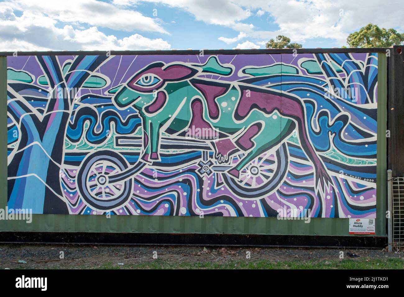 Cow on Bike Mural Art, Rochester, Victoria, Australien Stockfoto
